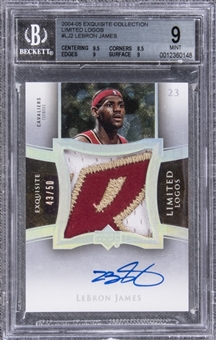 2004-05 UD "Exquisite Collection" Limited Logos #LJ2 LeBron James Signed Game Used Patch Card (#43/50) – BGS MINT 9/BGS 10